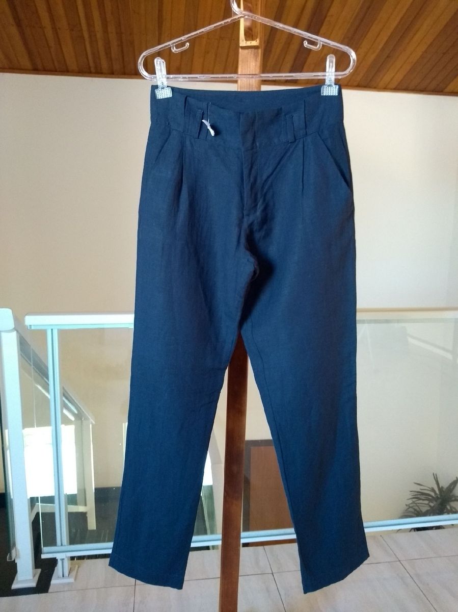 calça de linho azul marinho feminina