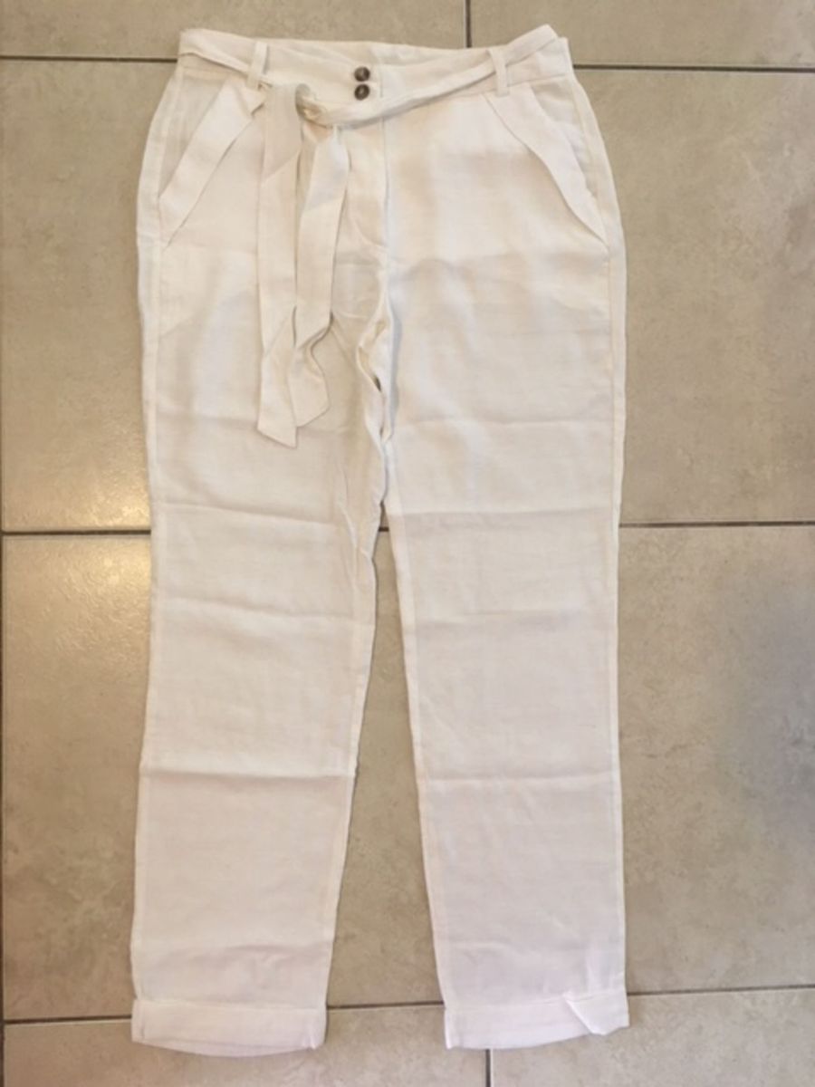 calca de linho off white