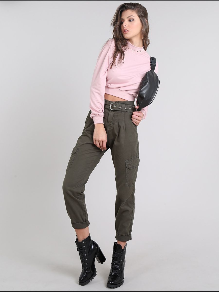 calça feminina jogger cargo verde militar