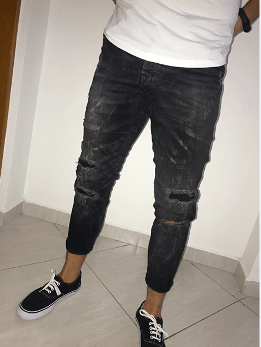 calça destroyed preta masculina