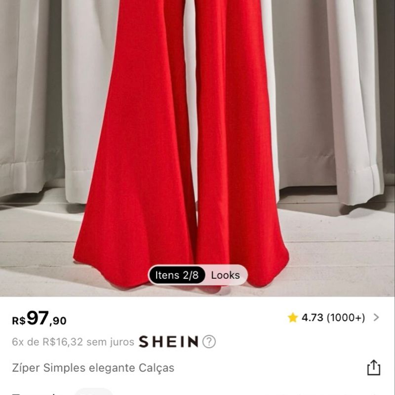 Calça Vermelha Elegante, Calça Feminina Shein Nunca Usado 97095742