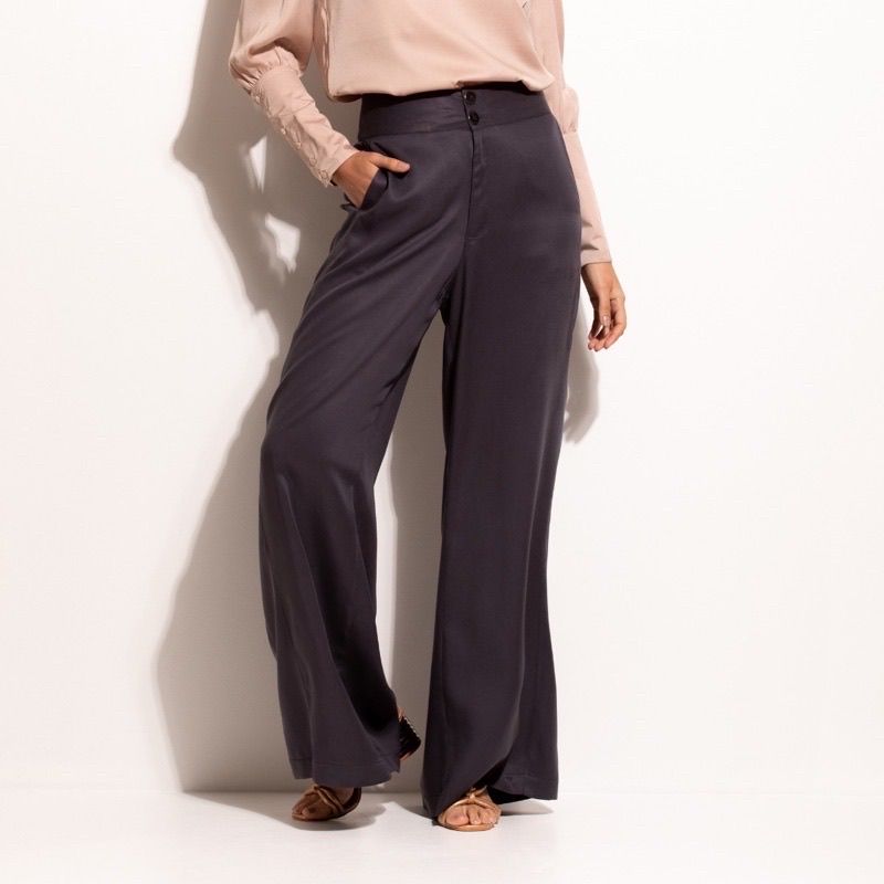 Calça Feminina Alfaiataria Pantalona Tamanho 38 Liocel Cinza