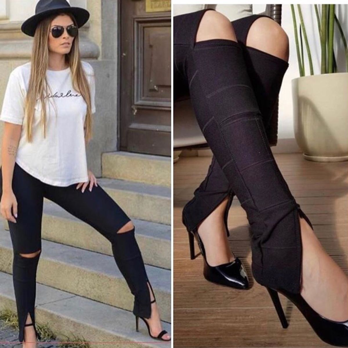 calça legging com rasgo no joelho