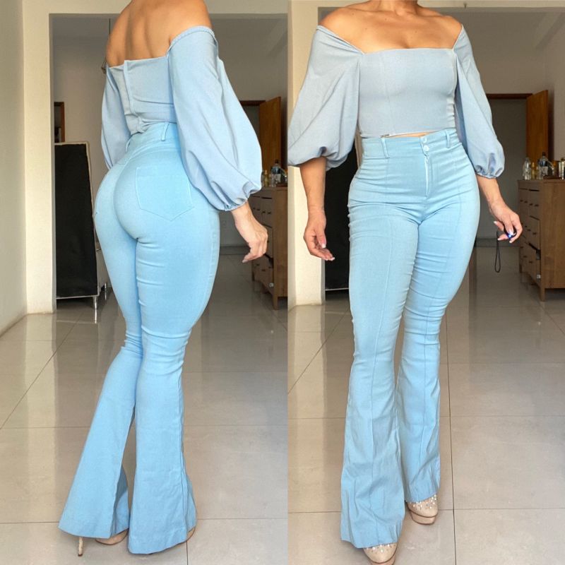 Calça flare best sale azul bebe