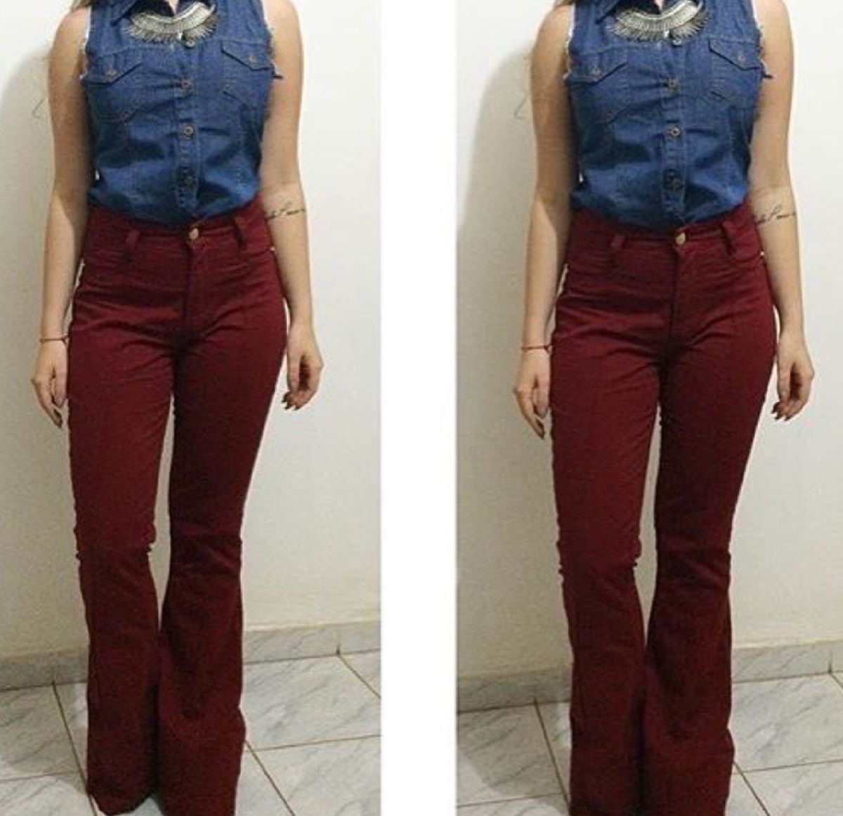 calça jeans bordo feminina