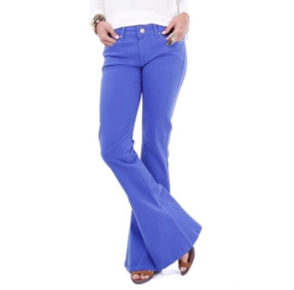 calça flare brim
