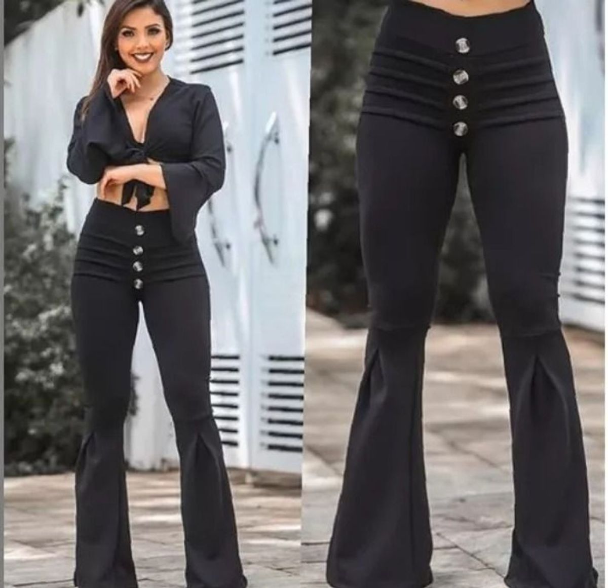 calça flare preta cos alto