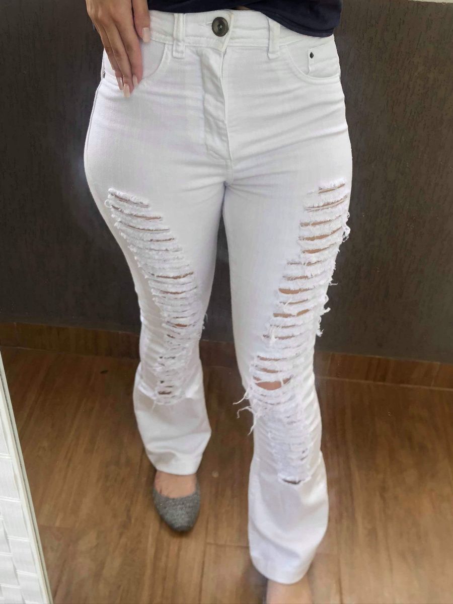 calça jeans branca feminina rasgada