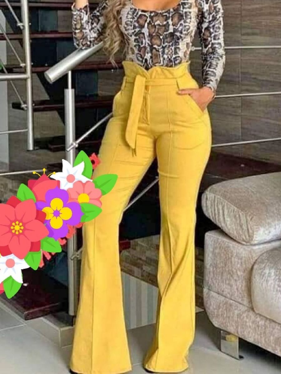 calça flare mostarda