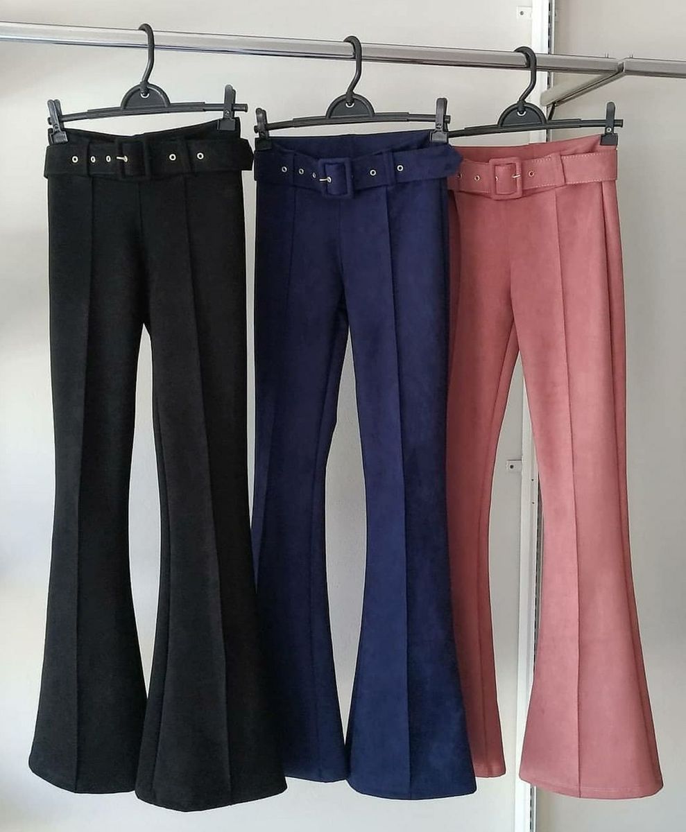 calça flare suede preta