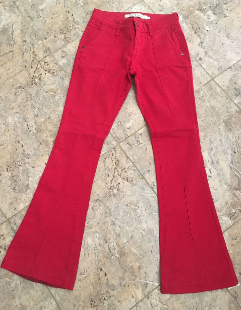 calça flare vermelha jeans