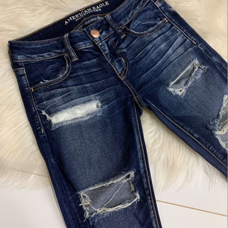 Calça Jeans American Eagle | Calça Jeans Rasgada | Destroyed | Calça Jeans  Azul | American Eagle | Calça Feminina American Eagle Usado 87028128 