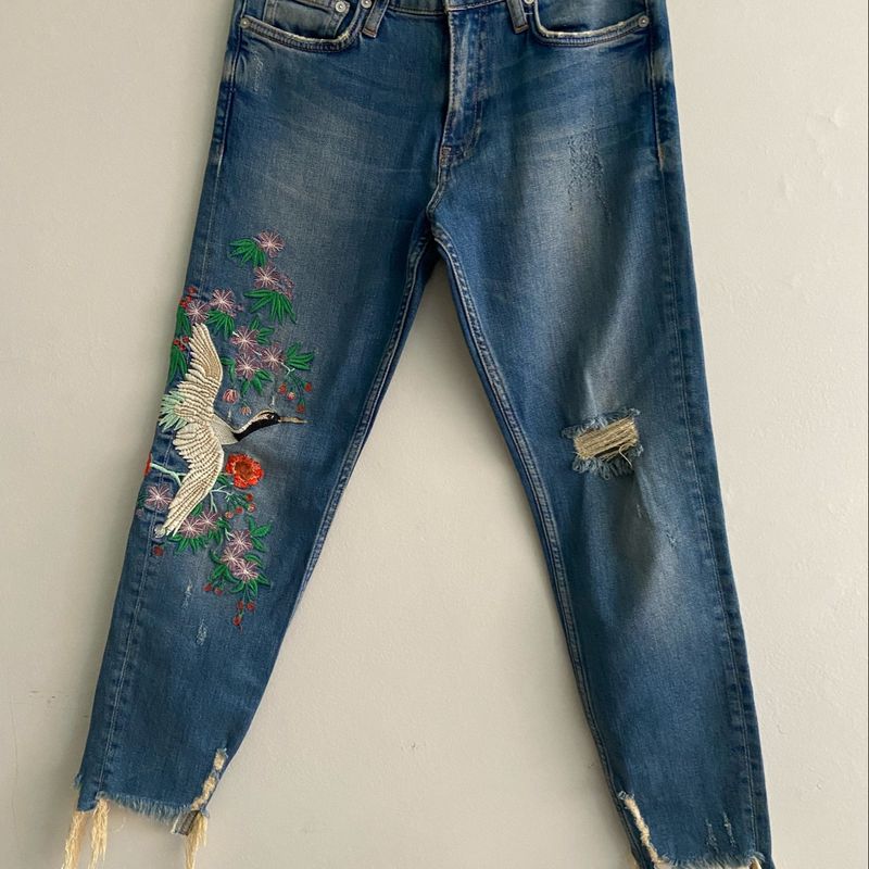 Calça jeans best sale bordada zara