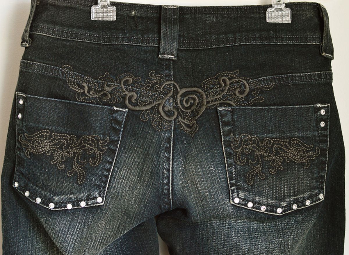 Calças jeans bordadas com 2024 strass