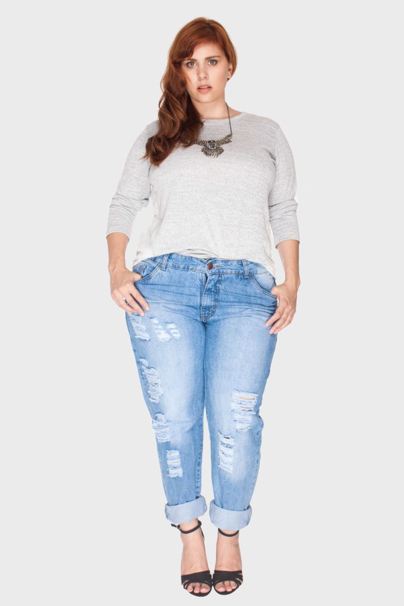 calça jeans plus size rasgada