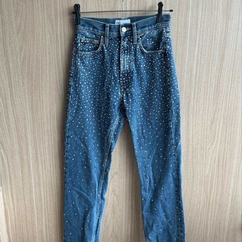 Calça Jeans Brilhosa Zara Brilho Aplicaçao Strass Calça Feminina Zara  Usado 99136307 enjoei