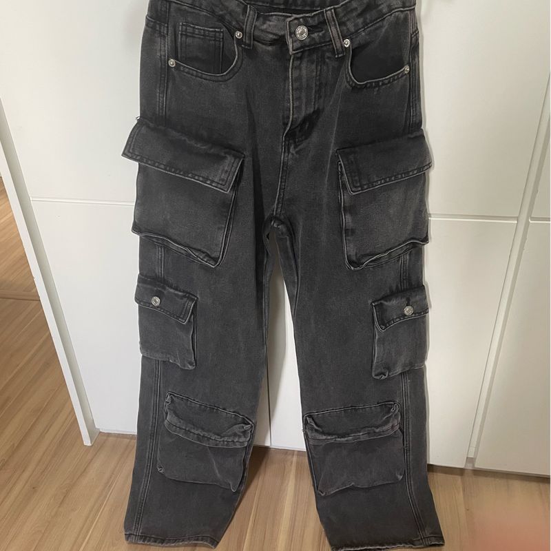 Calça Jeans Cargo Preta Importada Estilo Zara Calça Feminina Importada  Zara Usado 98672924 enjoei