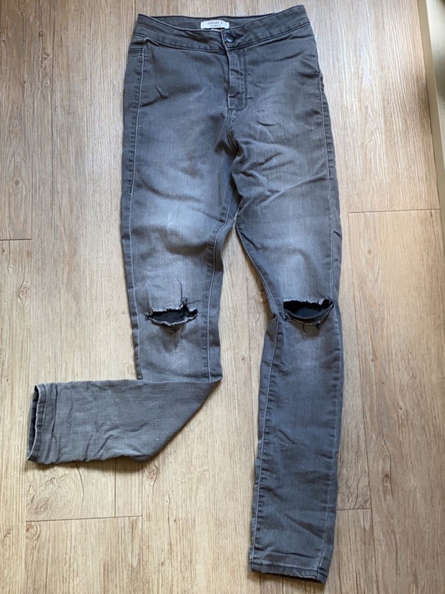 calça jeans cinza feminina cintura alta