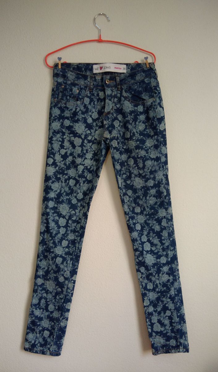 calça jeans estampada feminina