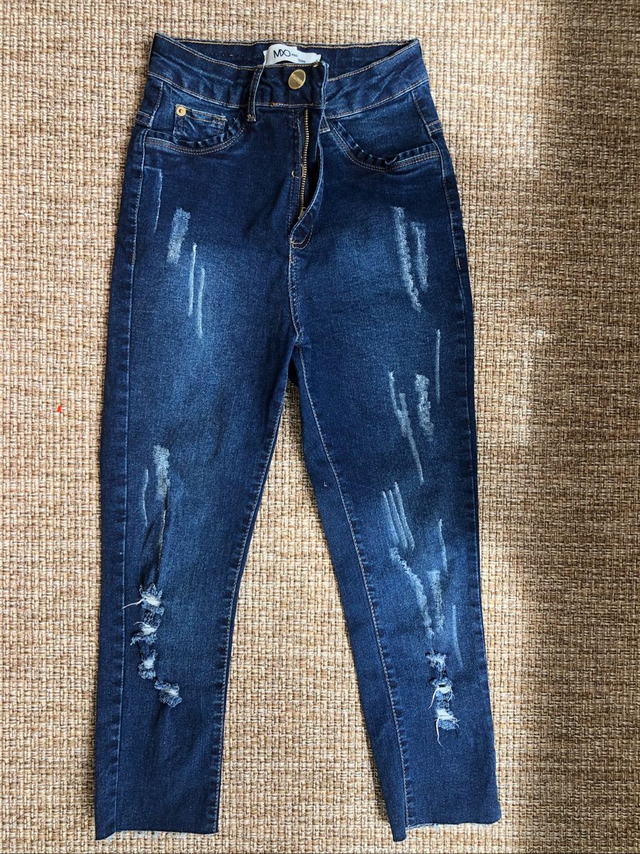 calça maxi flare jeans cintura alta