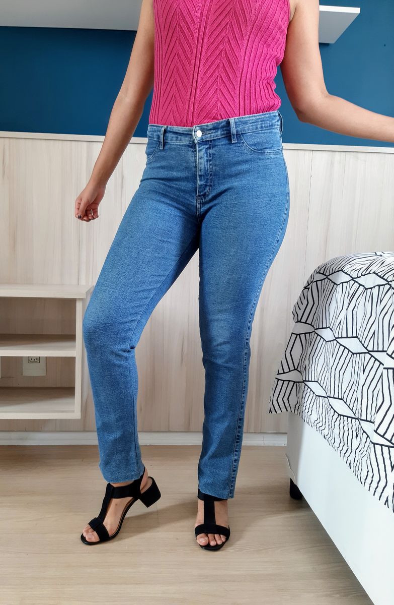 calça jeans cintura alta com strech