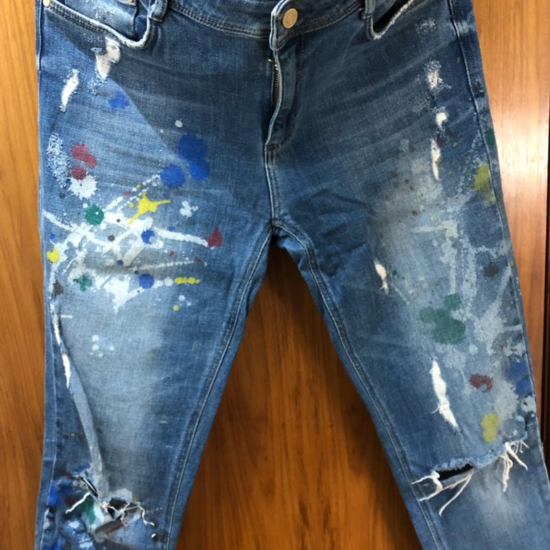 Com Tinta CalÃ§a Jeans Customizada Calça Jeans Com Detalhes De