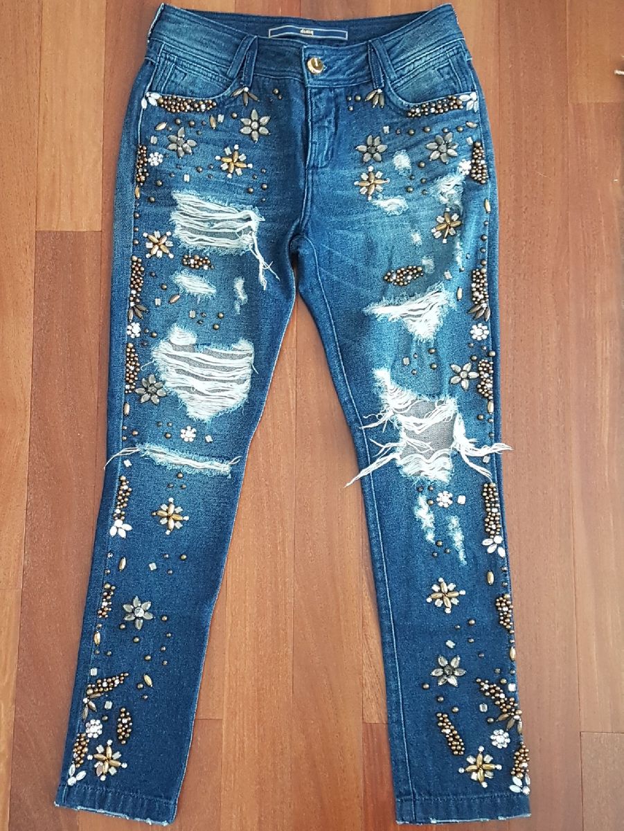 calça jeans pedraria