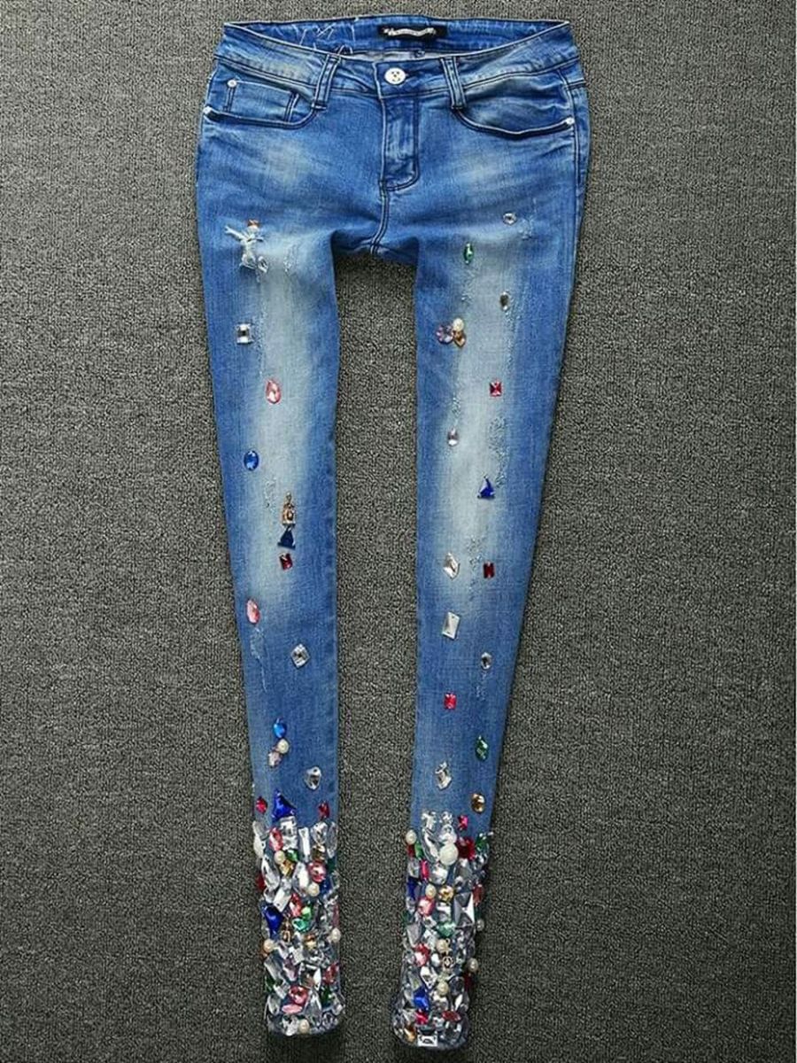 calça jeans feminina com pedrarias