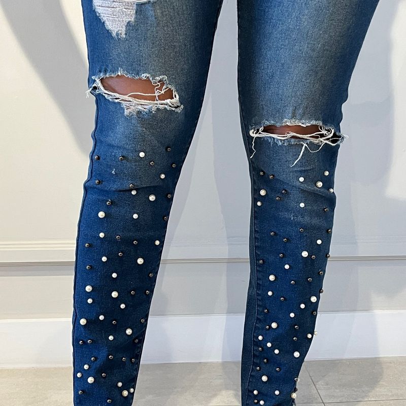 Customização de calça hot sale jeans com perola