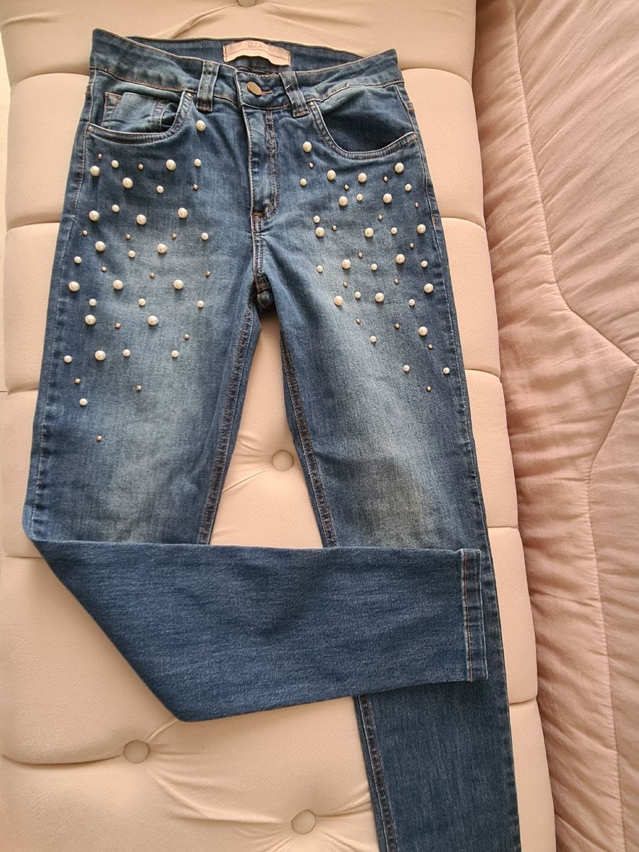 Calca jeans com sales perola