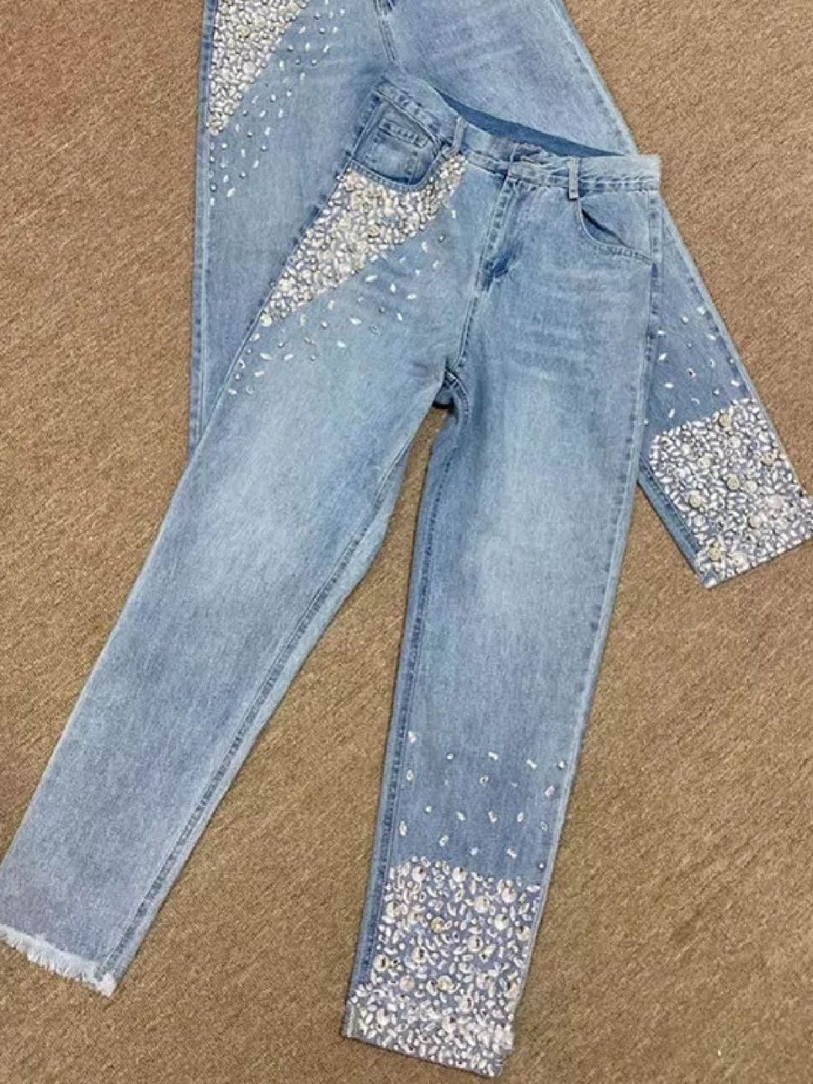 Calça jeans hot sale pedraria