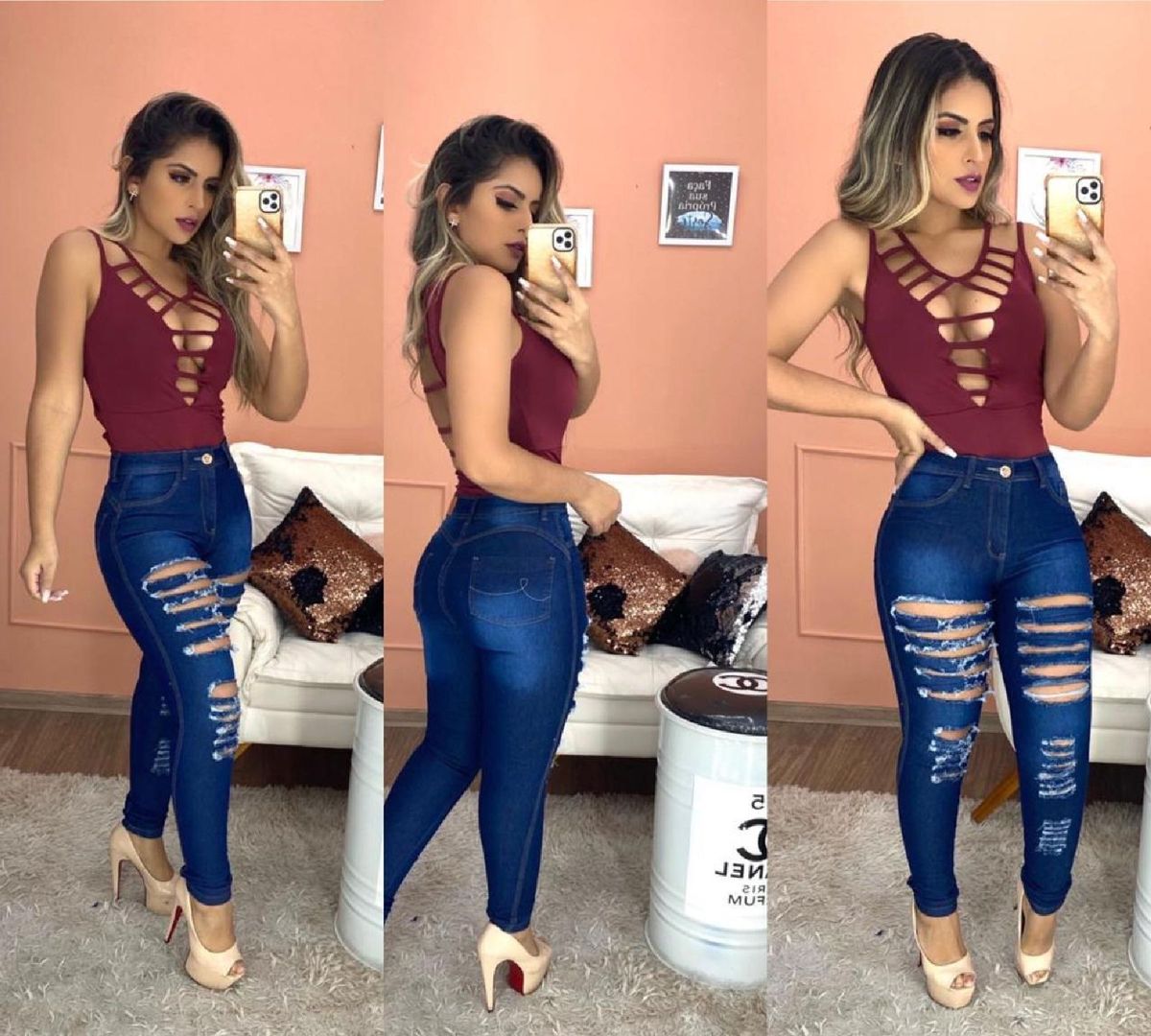 calça jeans cos alto rasgado