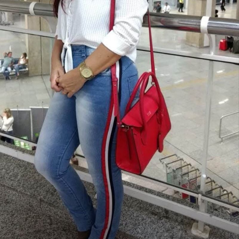 Enjoei CalÇa Jeans Com Listra Vermelha Calça Jeans De Listras