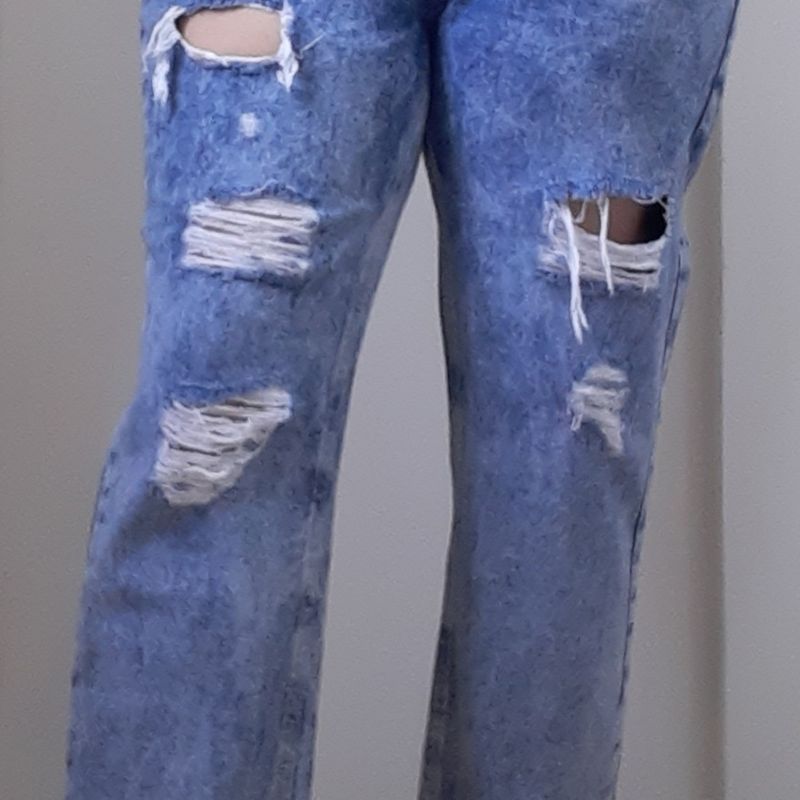 calça mom jeans plus size destroyed azul médio azul médio - C&A