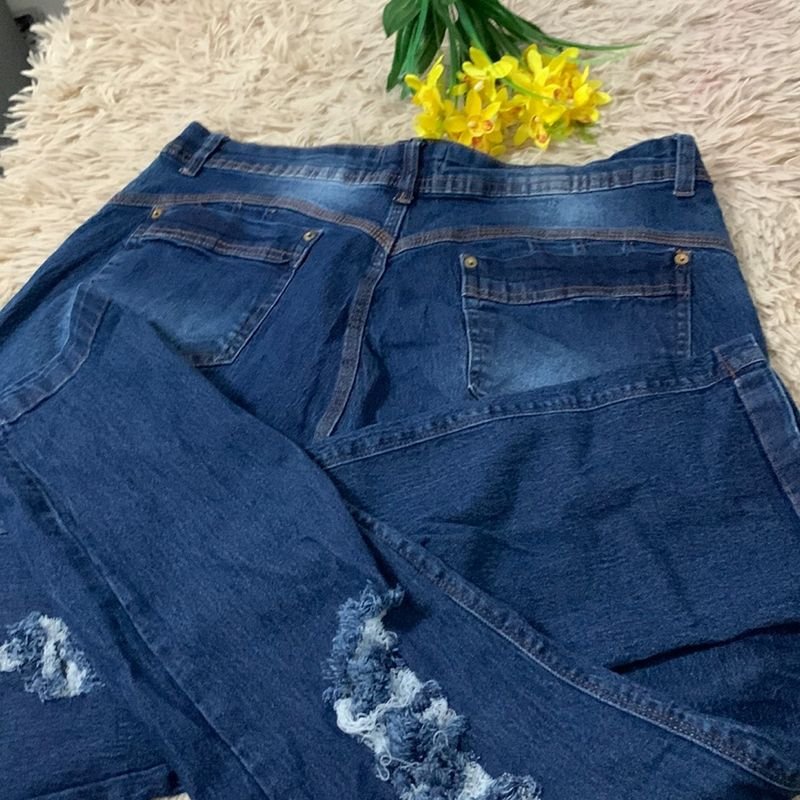 Calça Jeans Escuro Plus Size com Bolsos, Estilo Shinny Tamanho 56