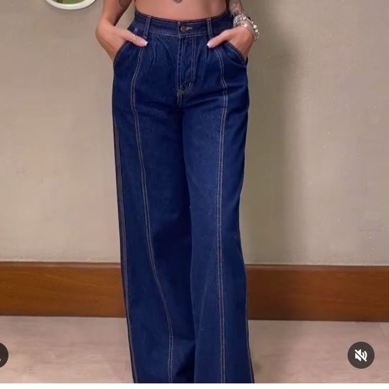 Calça Jeans Farm Wide Leg Dark Feminina Nova sem Etiqueta. Tam P