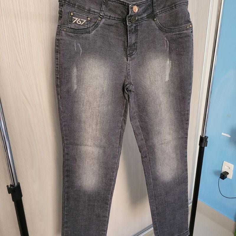 Calça Jeans Feminina Cintura Alta Denin Preto Reta com Lycra Marca