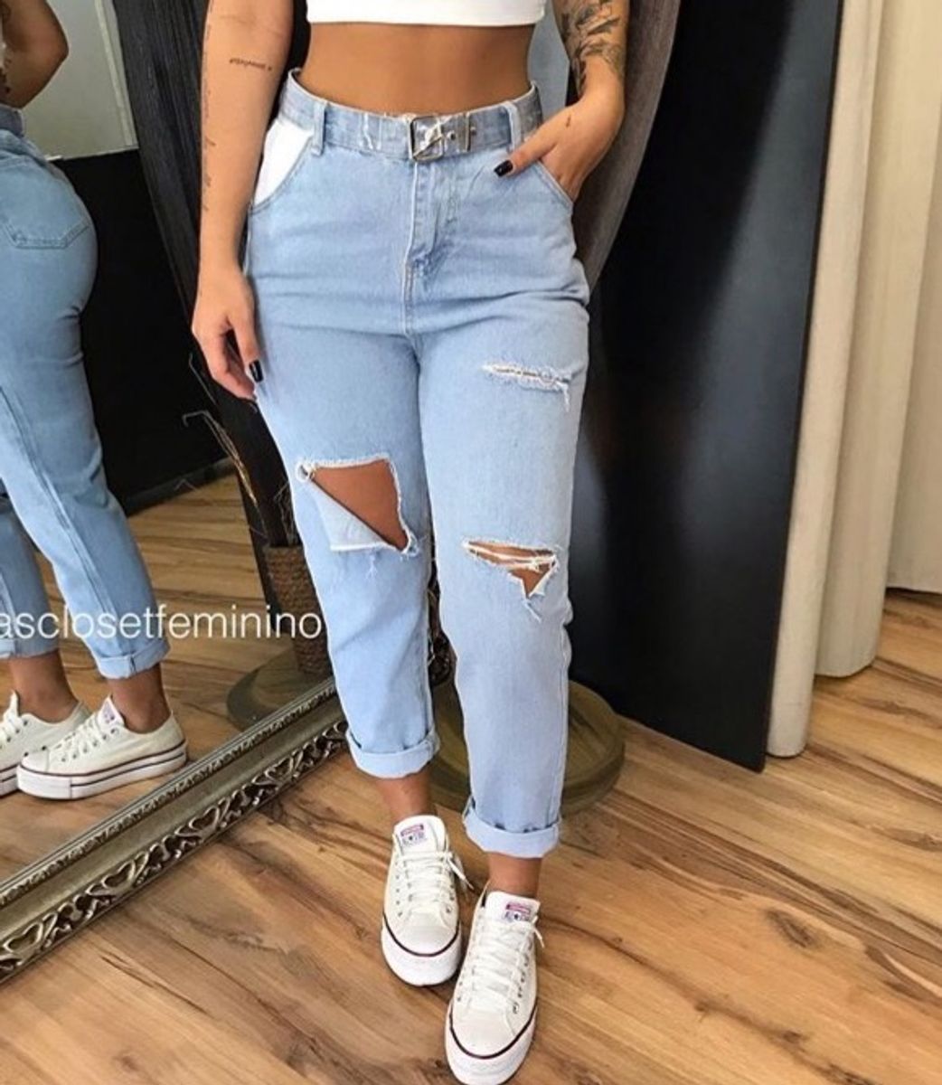 calça jeans feminina cintura alta rasgada