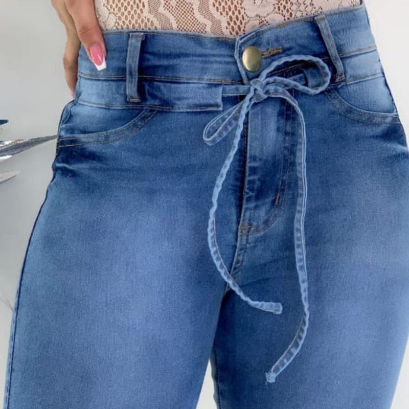 Calça Jeans Feminina com Lycra Cós Alto Cintura Alta Levanta