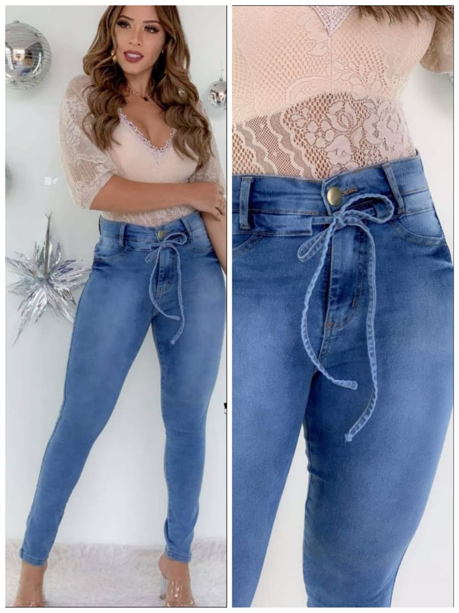 Calça Jeans Cintura Alta Cós Alto Levanta Bumbum Azul Clara