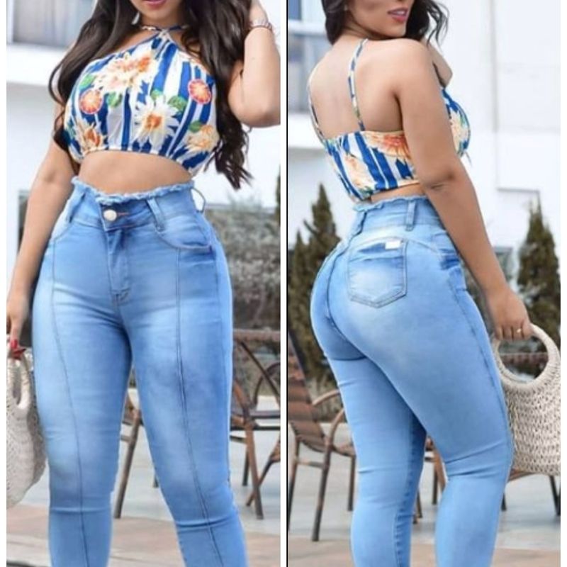 Calça Jeans Feminina com Lycra Modelo Skinny Cós Alto Cintura Alta