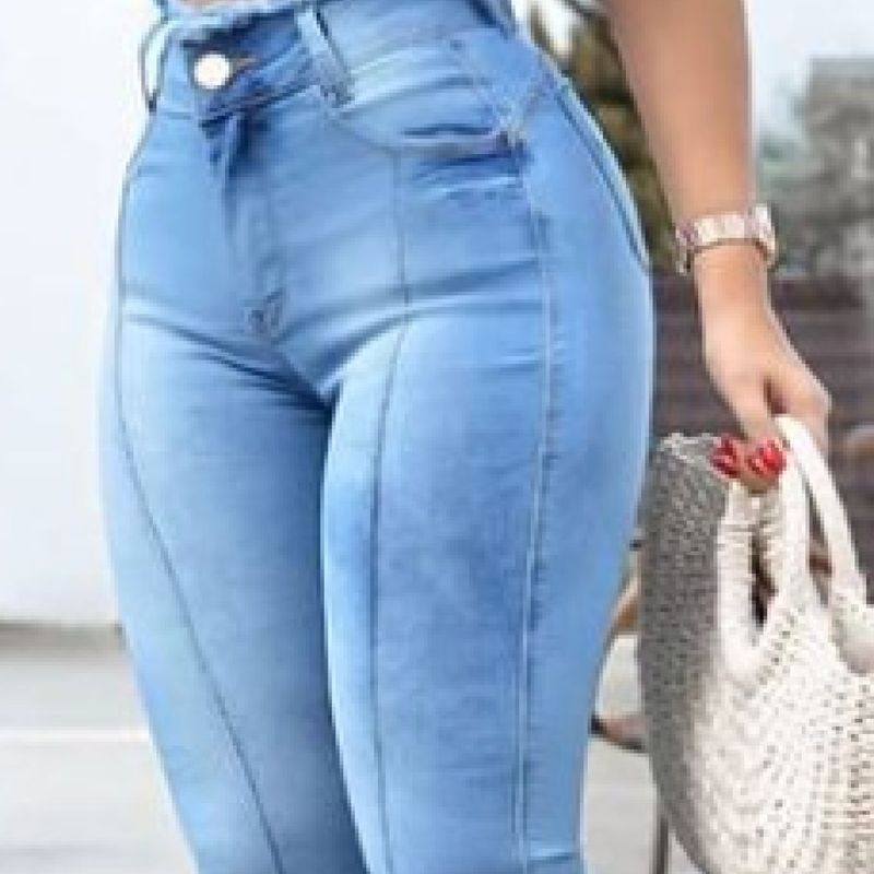 Calça Jeans Feminina com Lycra Modelo Skinny Cós Alto Cintura Alta