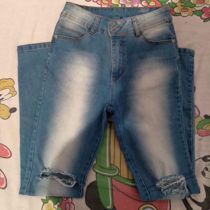 Cal a Jeans Feminina Estonada Cintura Alta Cal a Feminina