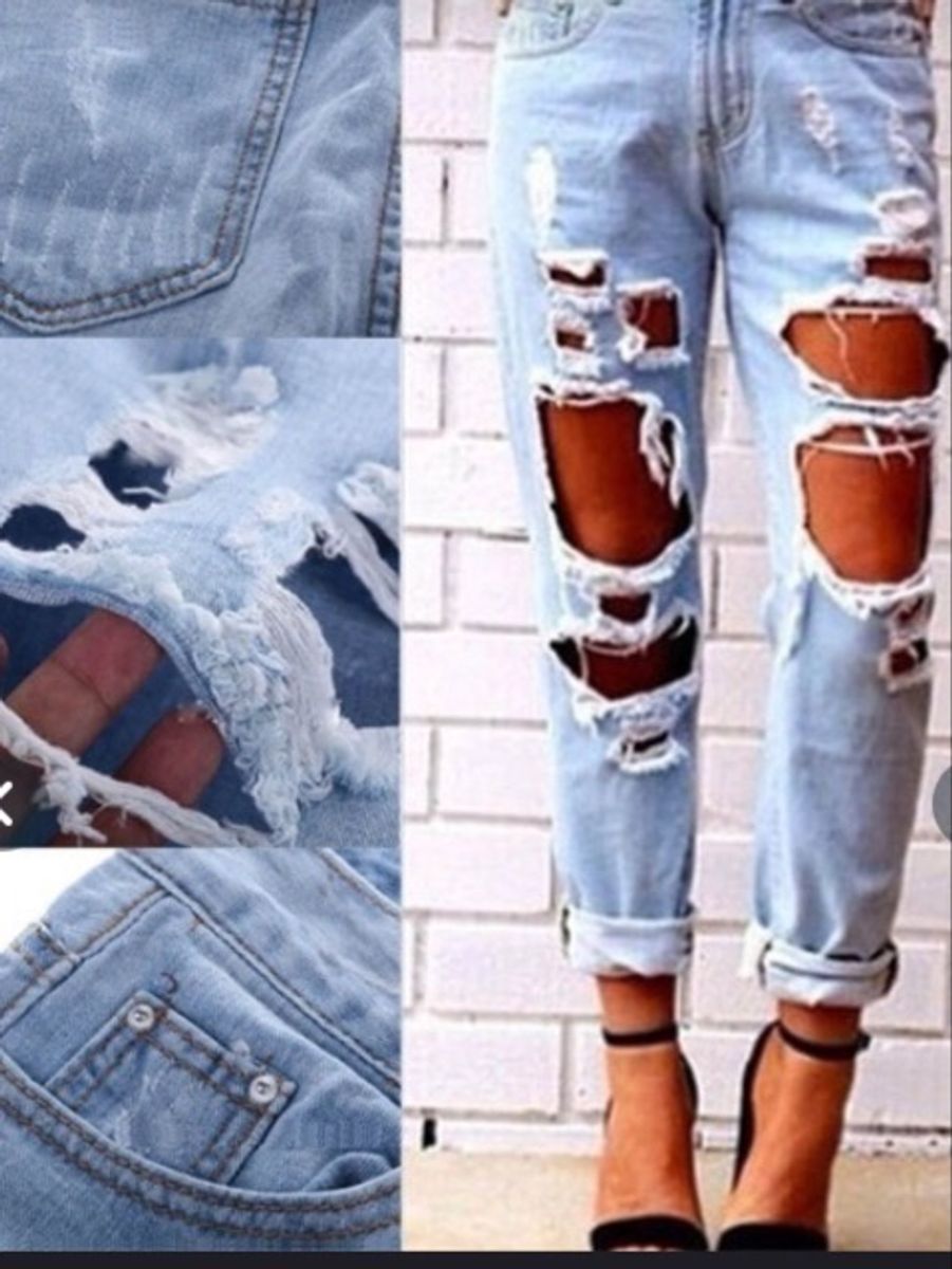 calça jeans feminina mom destroyed