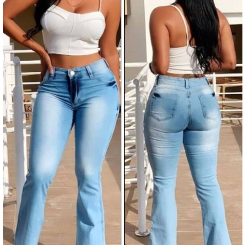 Calça Jeans Feminina Premium Luxo Barata Boca Larga Boca de Sino Flare com  Lycra Elastano, Calça Feminina Azael Nunca Usado 65223042