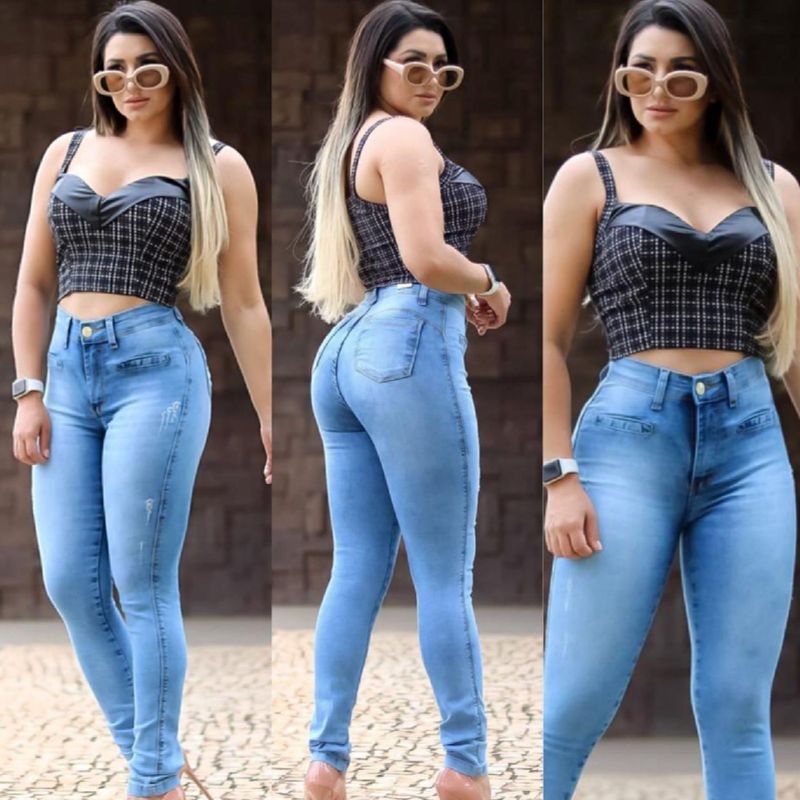 Calça Jeans Feminina Cintura Alta Cós Alto Levanta Bumbum em Promoção na  Americanas