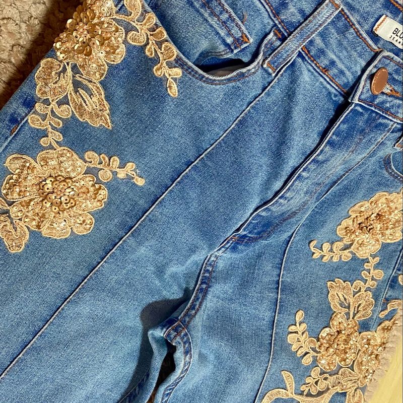 Calça Jeans Flare com Renda Usado 87401697 enjoei