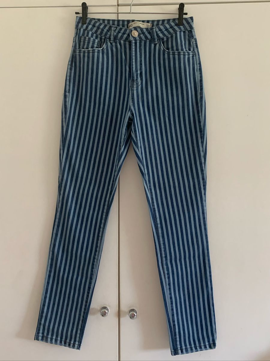 calça jeans listrada feminina