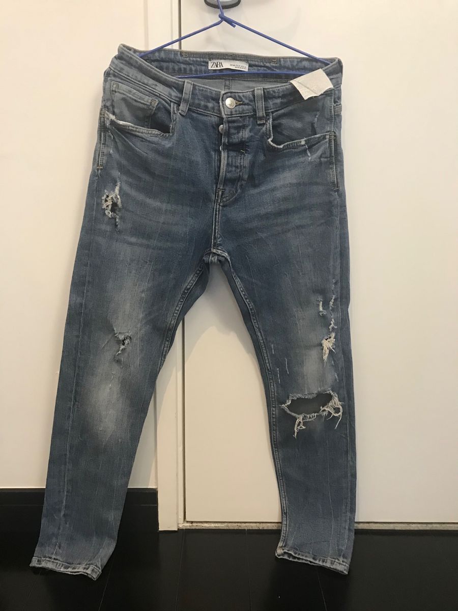 calça jeans rasgado masculino zara