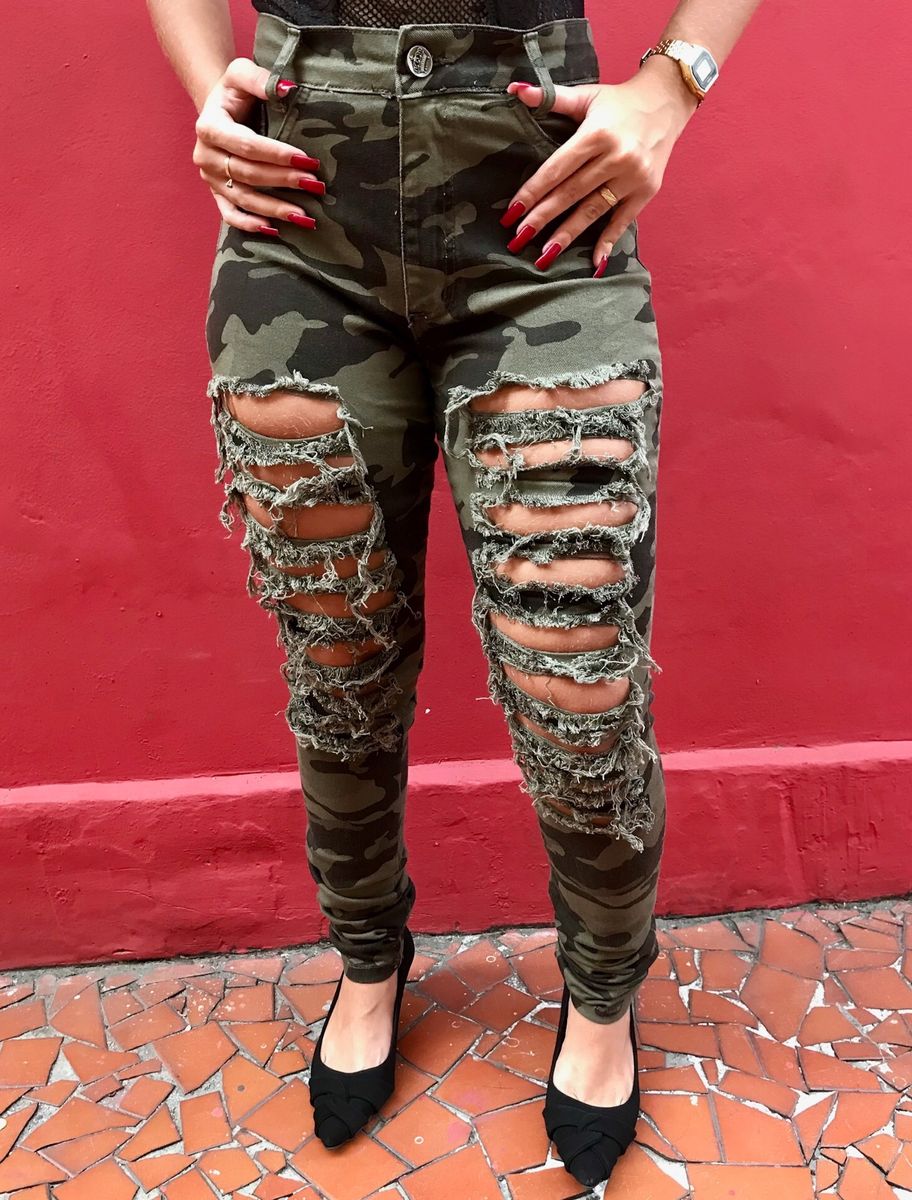 calça jeans feminina militar